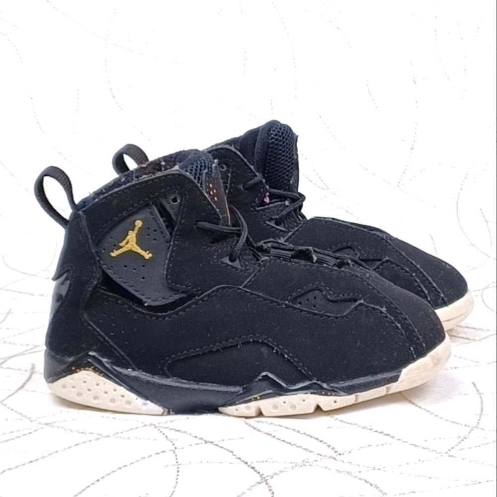Infant Toddler Nike AirJordan True Flight Black/Gold Shoes 343797-026 Size 7C!